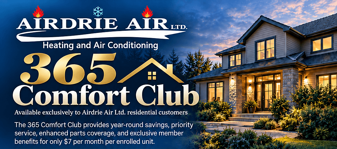 Airdrie Air logo with 365 Comfort Club and a Home
